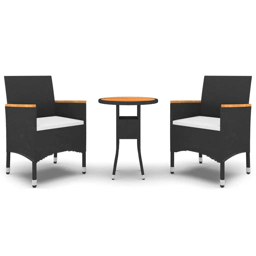 Ensemble de 3 pcs table de jardin avec chaises – mobilier de jardin Résine tressée Noir-JU2516