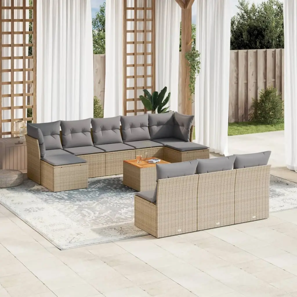 Ensemble canapé extérieur 11 pcs résine tressée avec repose-pieds pour jardin Beige coussins gris – ComfortXL Outdoor Living