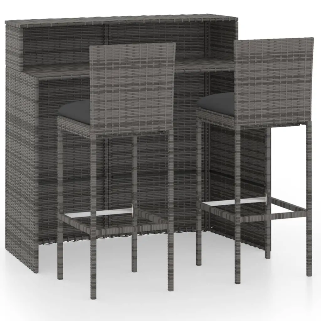 Ensemble de 3 pcs bar de jardin – Mobilier d’extérieur avec coussins Gris-JU2105