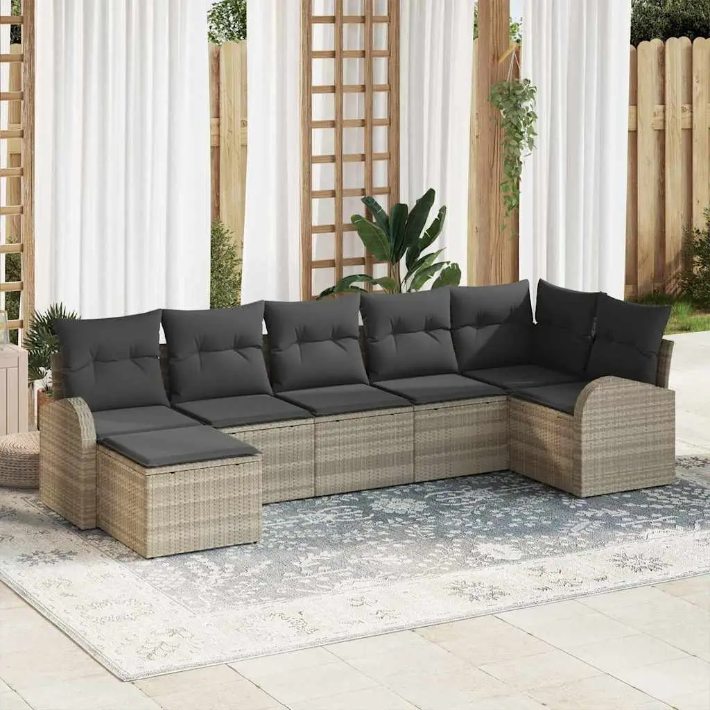 Ensemble de Canapés avec coussin 7 pcs Gris clair polyrotin vidaXL 3354801