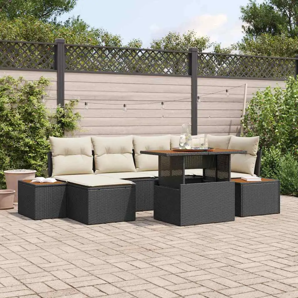 Ensemble de salle à manger pour jardin 7 pcs Noir et Beige vidaXL 3350084