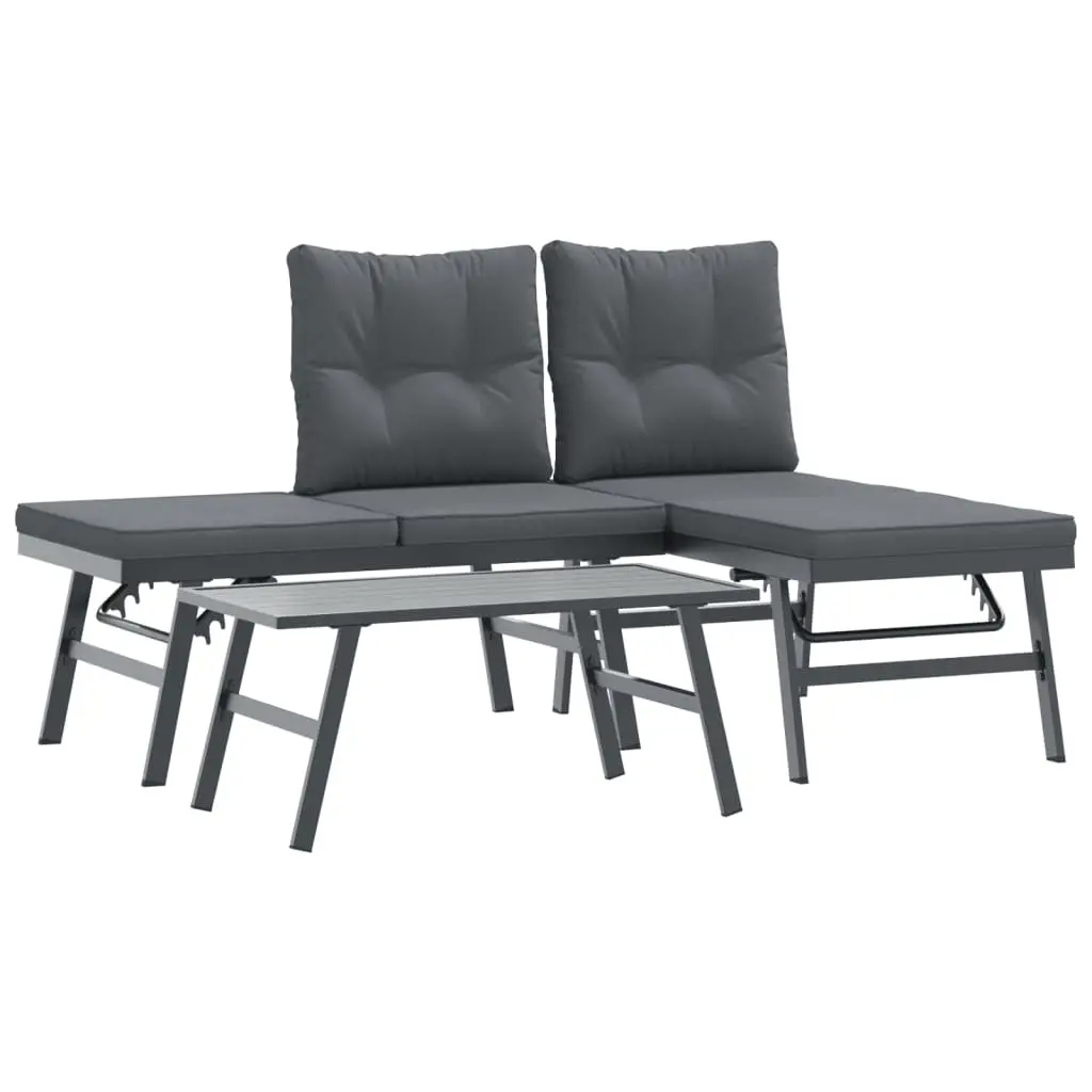 Ensemble de 3 pcs banc de jardin avec coussins – Banc d’extérieur – Banquette noir-JU11296