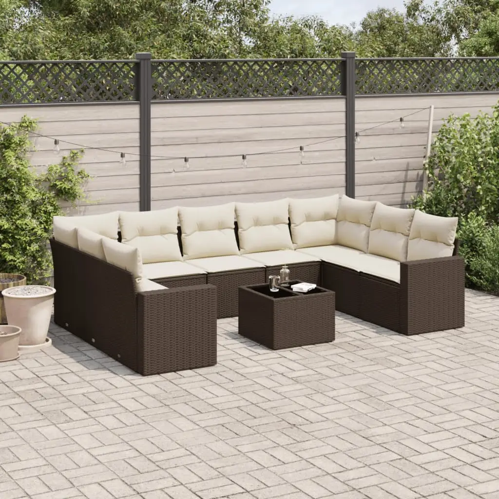 Ensemble de jardin 9 places en résine tressée marron avec table basse et rangement – ComfortXL Outdoor Living