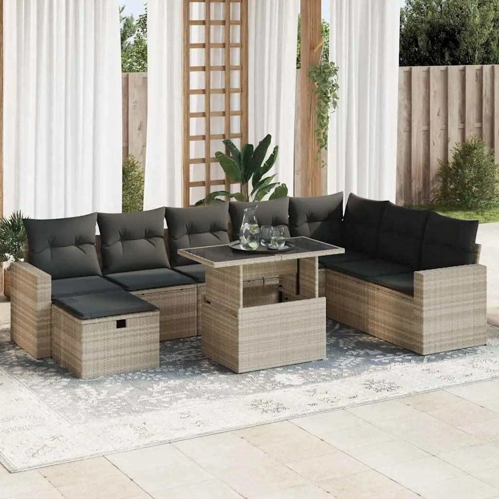 Ensemble de jardin 9 pcs résine tressée modulable avec table d’appoint Gris Clair – ComfortXL Outdoor Living