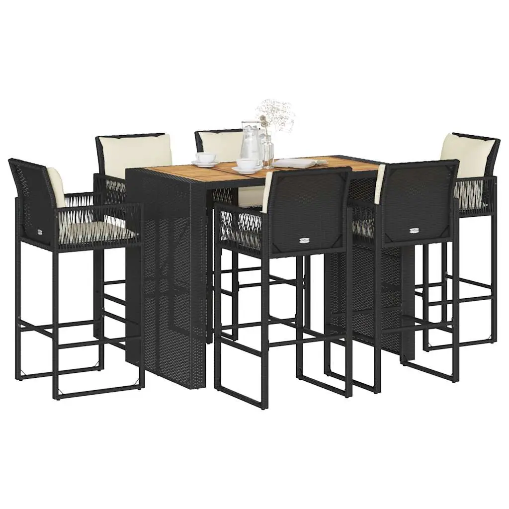 Ensemble de bar de jardin 7 pcs avec coussins noir poly rotin vidaXL 3328902
