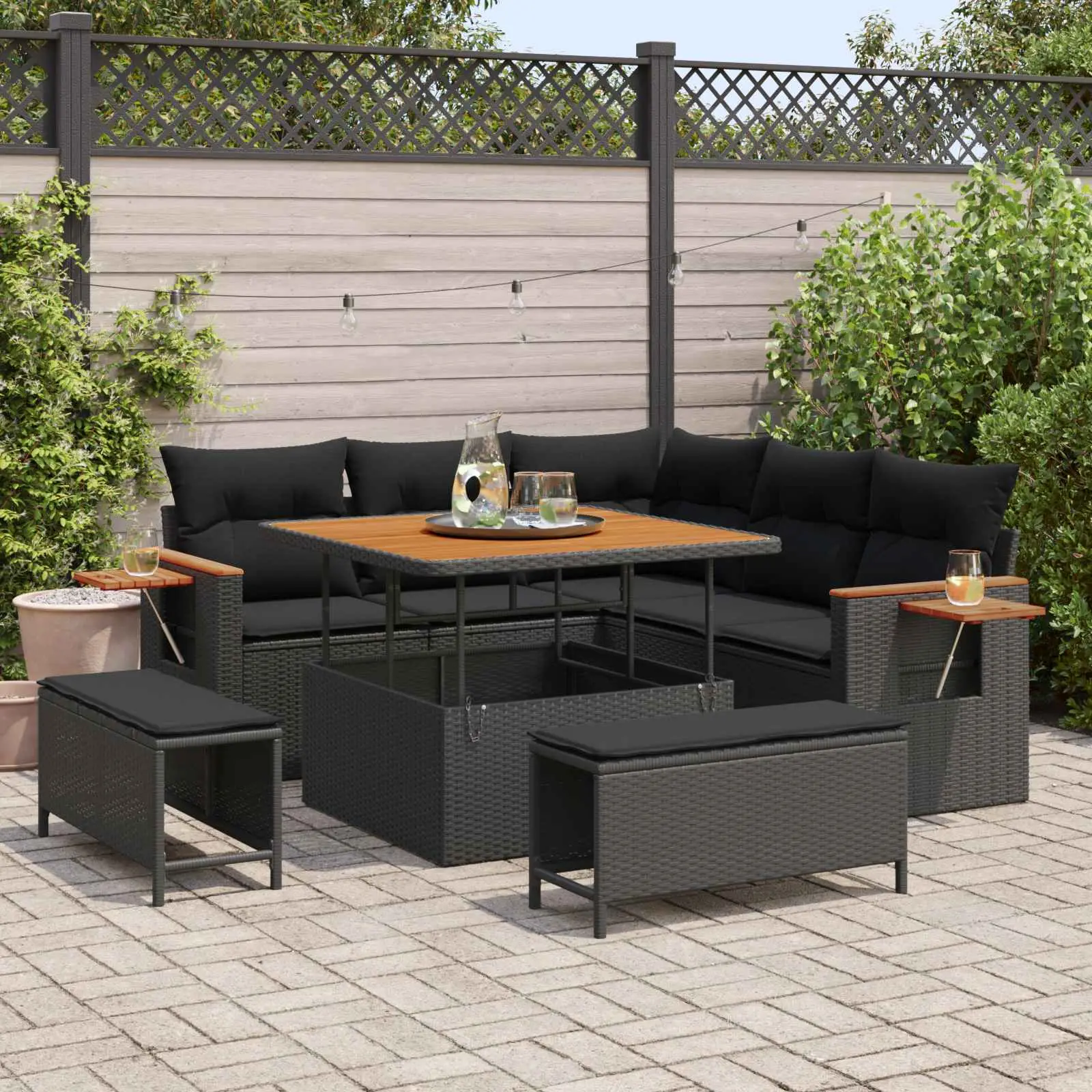Ensemble de canapé de jardin avec coussin 9 pcs Noir polyrotin vidaXL 3365114