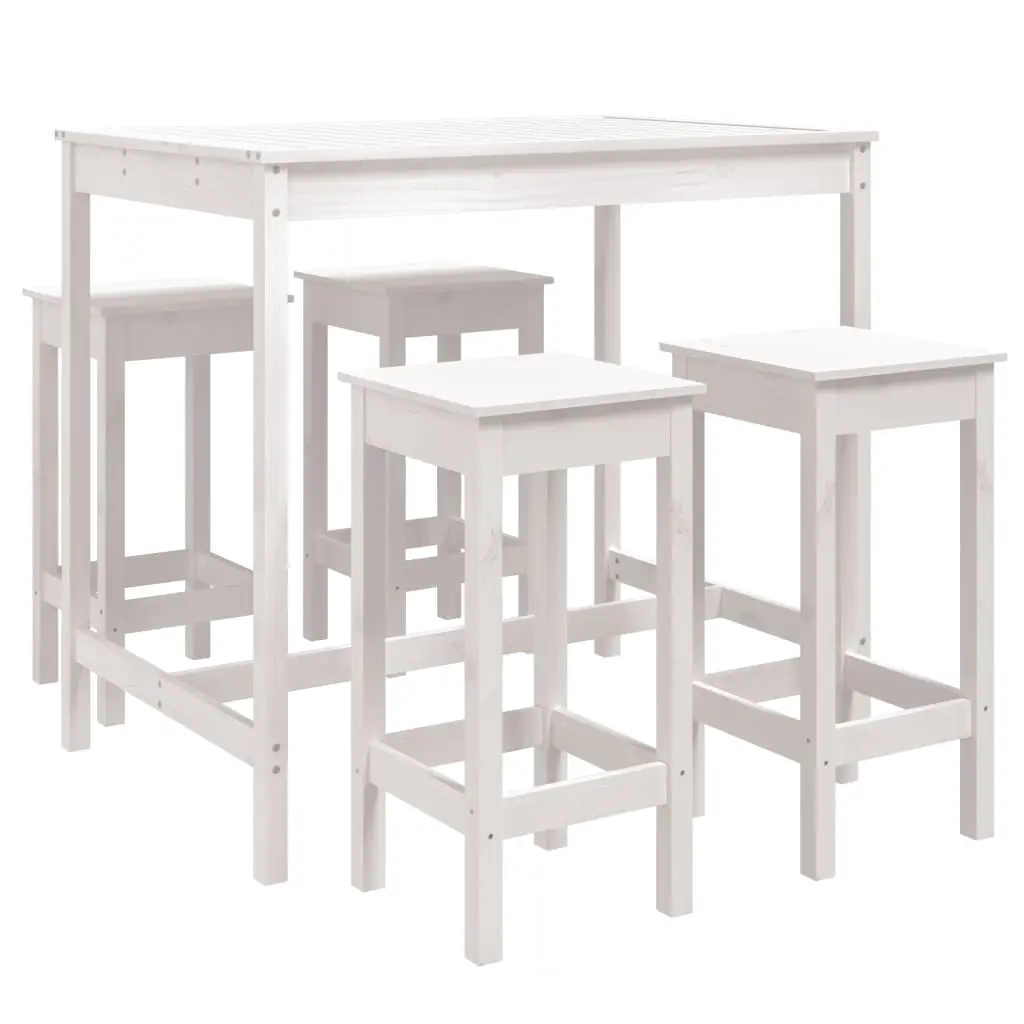 Ensemble de 5 pcs bar de jardin – Mobilier d’extérieur – Mobilier de jardin blanc bois massif de pin-JU2251