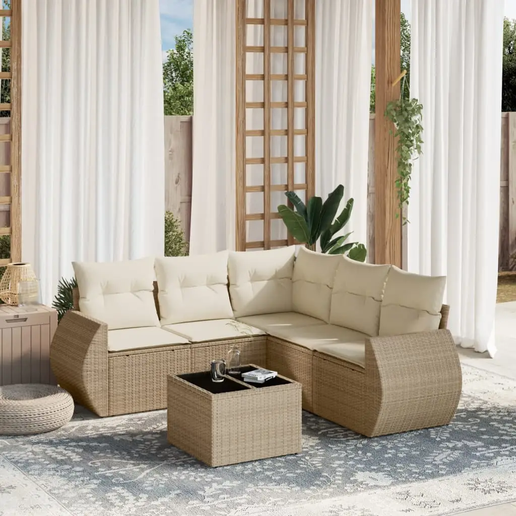 Ensemble de jardin 6pcs résine tressée avec rangement et coussins déhoussables Beige et Blanc Crème – ComfortXL Outdoor Living