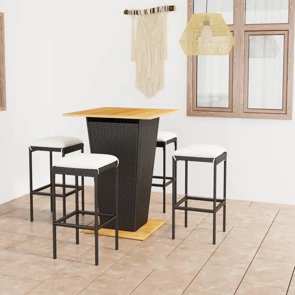 Ensemble de bar de jardin 5 pcs et coussins Résine tressée Noir vidaXL 3064852
