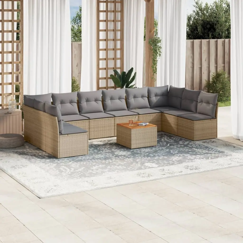 Ensemble canapé de jardin 11 pcs en résine tressée flexible pour extérieur Beige coussins gris clair – ComfortXL Outdoor Living