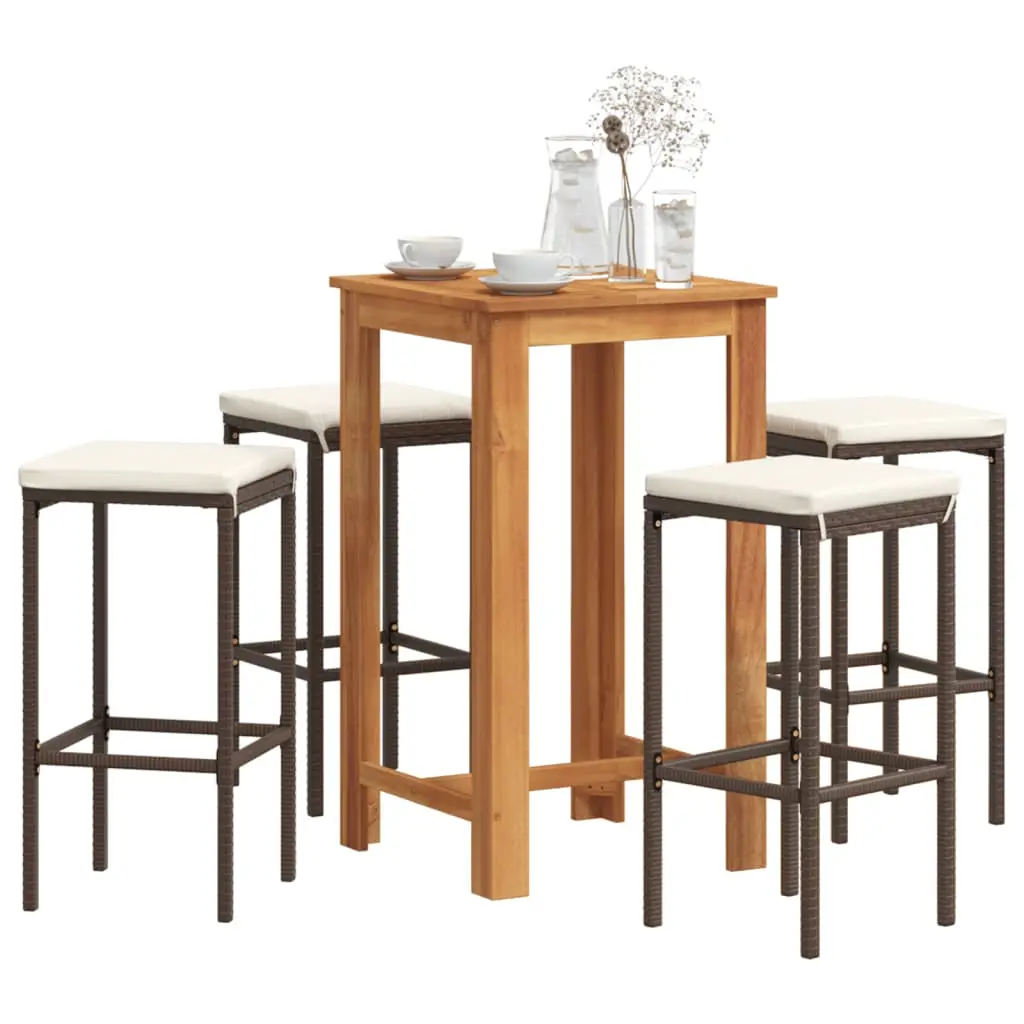 Ensemble de bar de jardin 5 pcs marron bois massif acacia rotin vidaXL 3295269