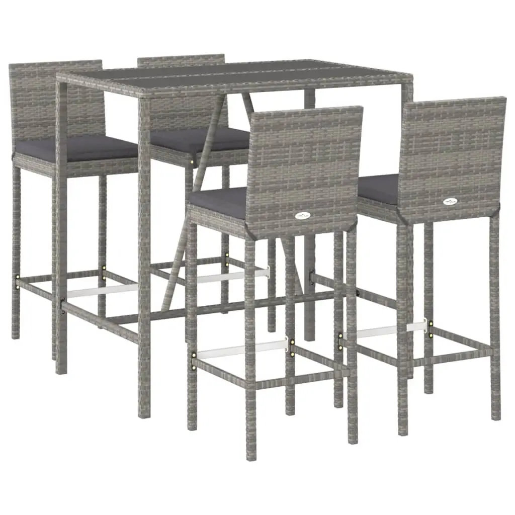 Ensemble de bar de jardin 5 pièces avec coussins gris poly rotin