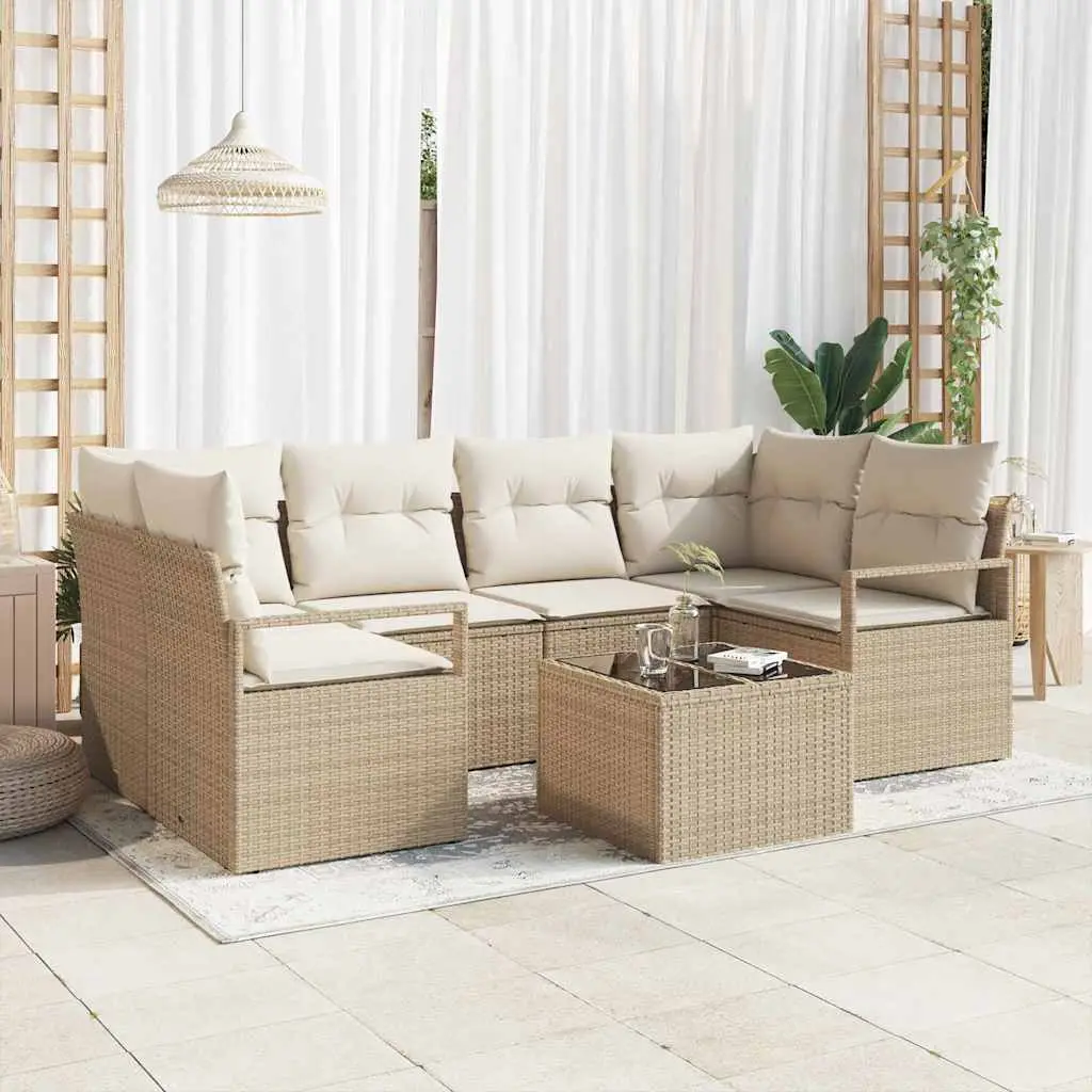 Ensemble de Canapés avec coussin 7 pcs Beige et crème polyrotin vidaXL 3346281