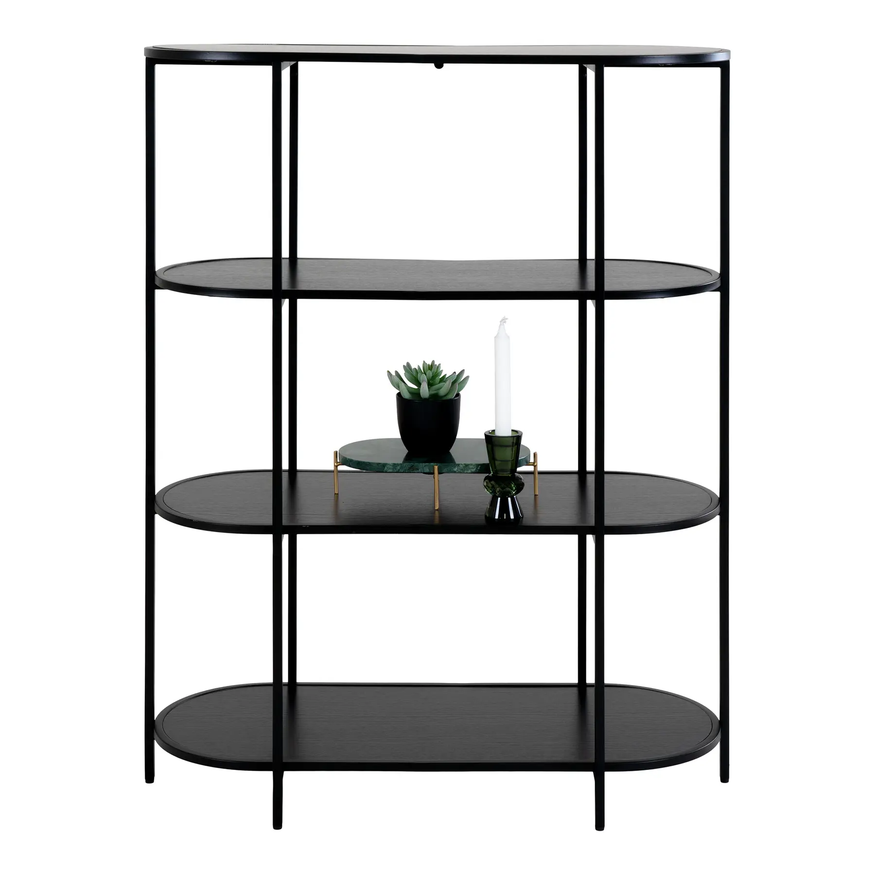 House Nordic estantería ovalada con 4 baldas y patas negras Vita BLACK