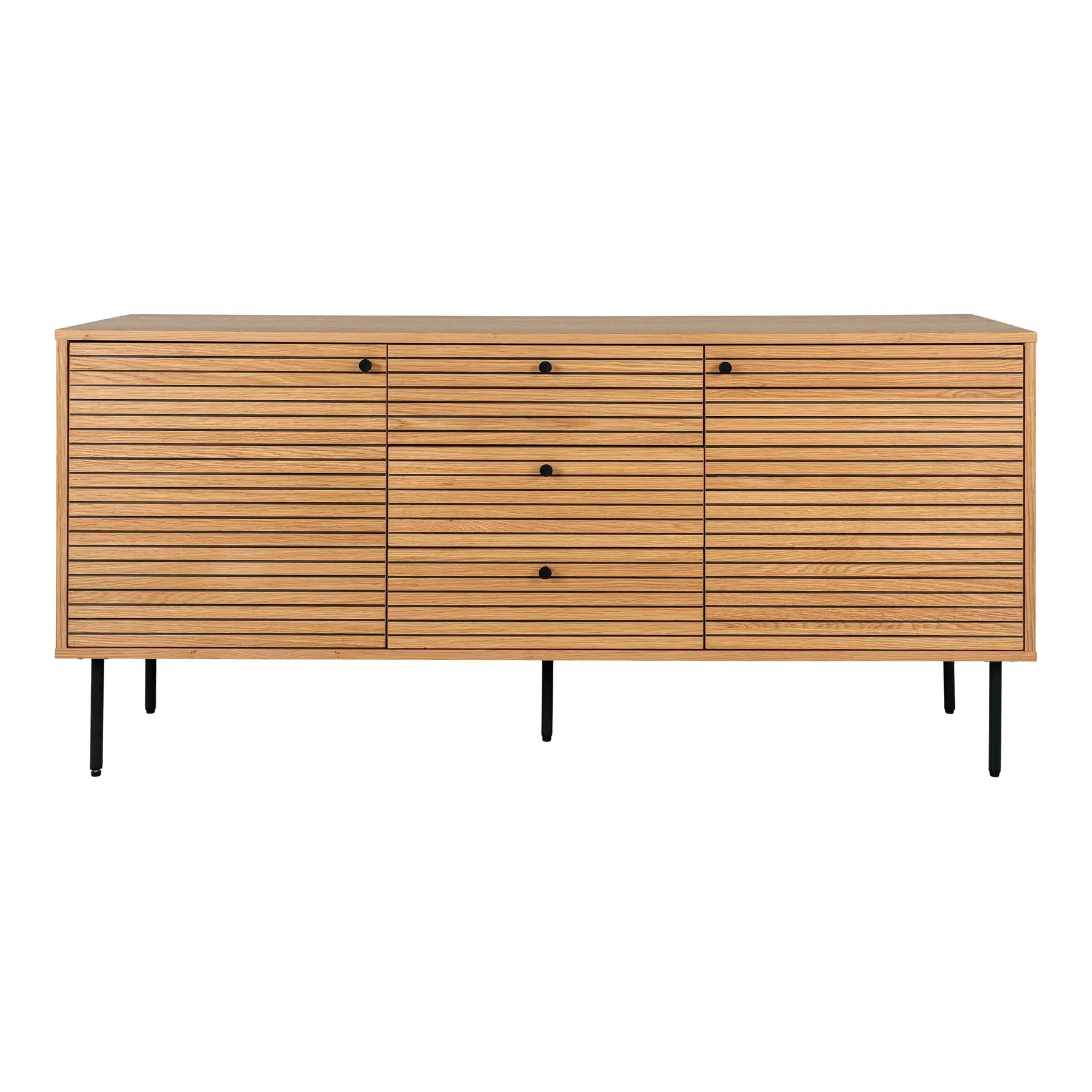 House Nordic Buffet con 3 cajones 2 puertas chapado de roble y patas de metal Kyoto BEIGE