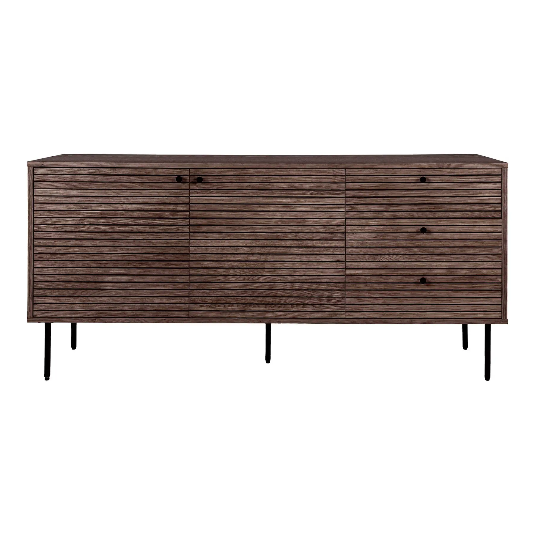 House Nordic Buffet con 3 cajones 2 puertas de chapa de roble ahumado y patas de metal Kyoto BROWN