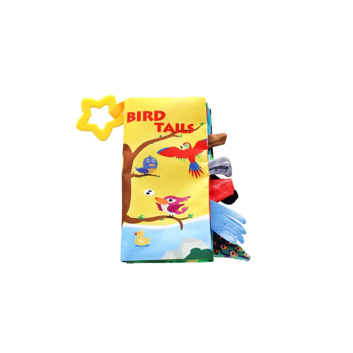 Kikkaboo Libro para niños de tela con anillo de dentición Colas de pájaros YELLOW