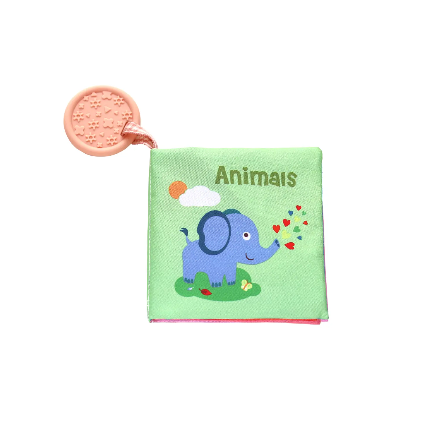 Kikkaboo Libro para niños de tela con anillo de dentición Animales GREEN