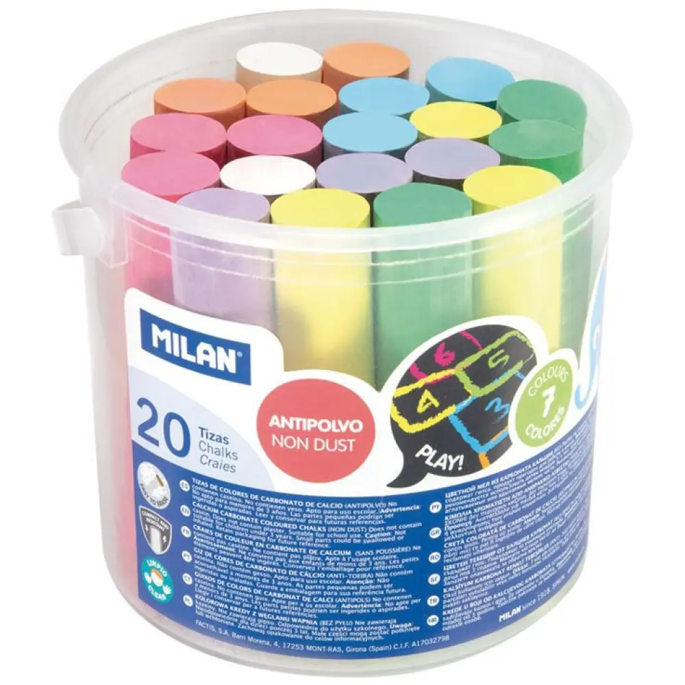 Milan Caja de 20 tizas antipolvo de colores MULTICOLOR
