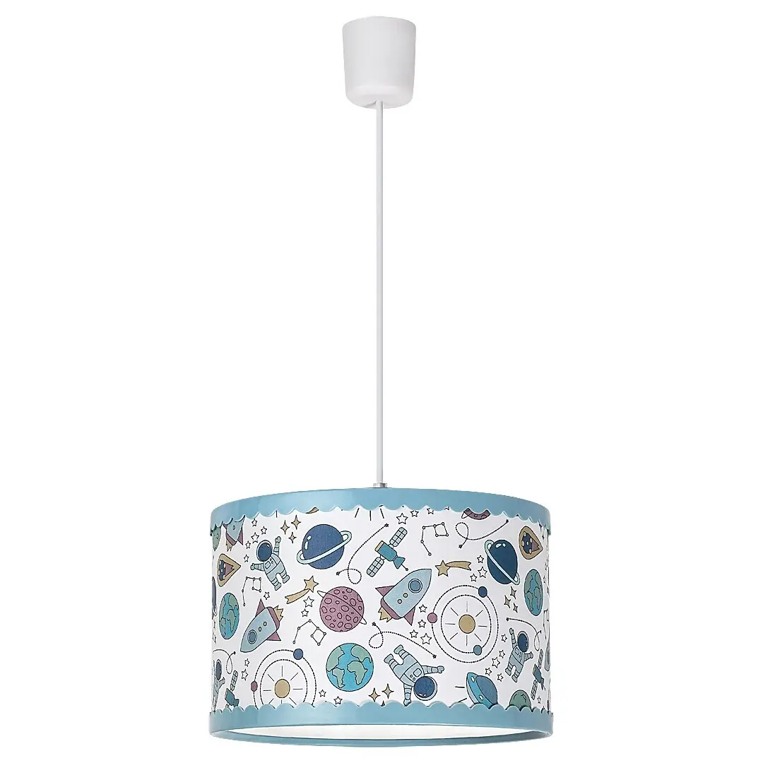 Rabalux Lámpara de suspensión de plástico con motivos espaciales Hanka – E27 1xMAX 40W, D28 cm WHITE