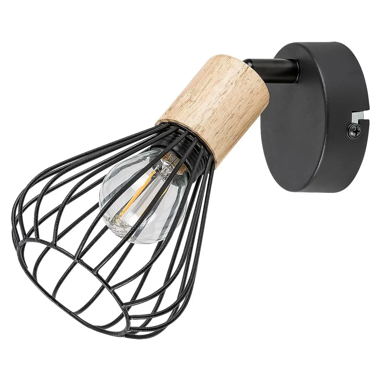 Rabalux Foco interior de pared con piezas metálicas y cuenco de madera auténtica, sin bombilla BLACK