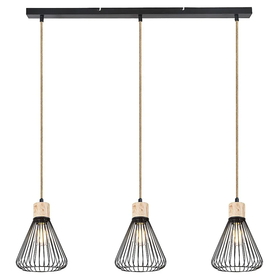 Rabalux Lámpara de suspensión interior con piezas metálicas y plato de madera BLACK