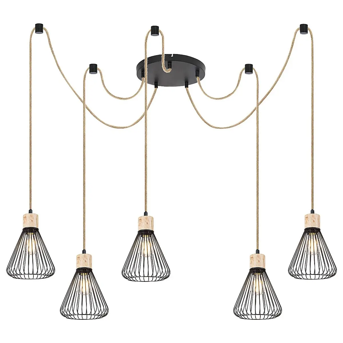 Rabalux Lámpara de suspensión interior con piezas metálicas y cúpula de madera auténtica BLACK