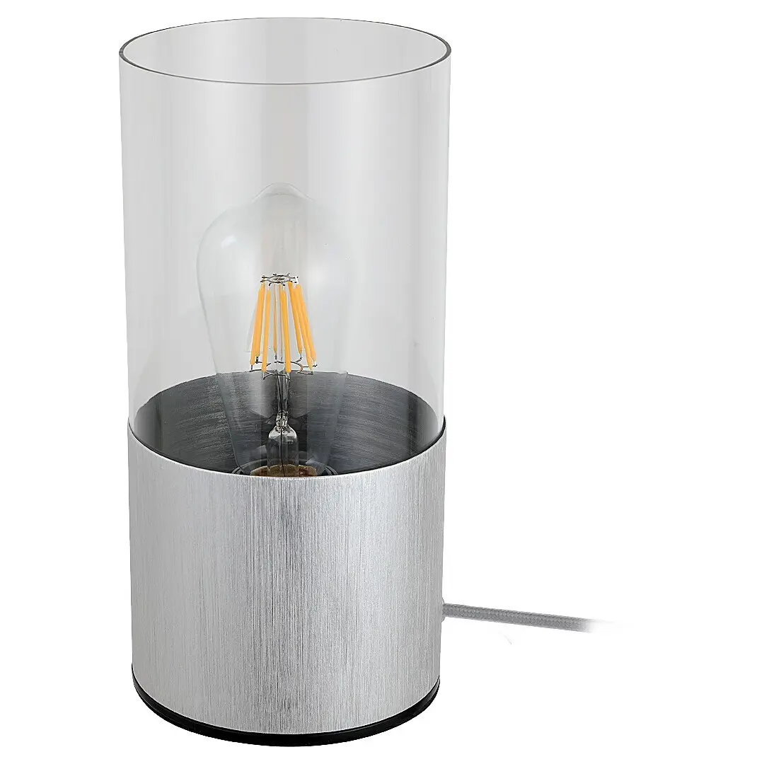 Rabalux Lámpara de sobremesa de interior pantalla de cristal de aluminio cable táctil, interruptor y enchufe en el cable Zelkova SILVER