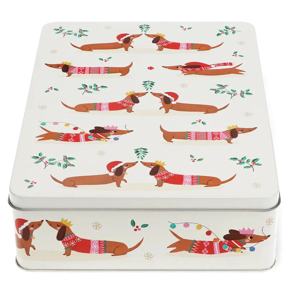 Rex London Caja de almacenamiento Festive Sausage Dog WHITE