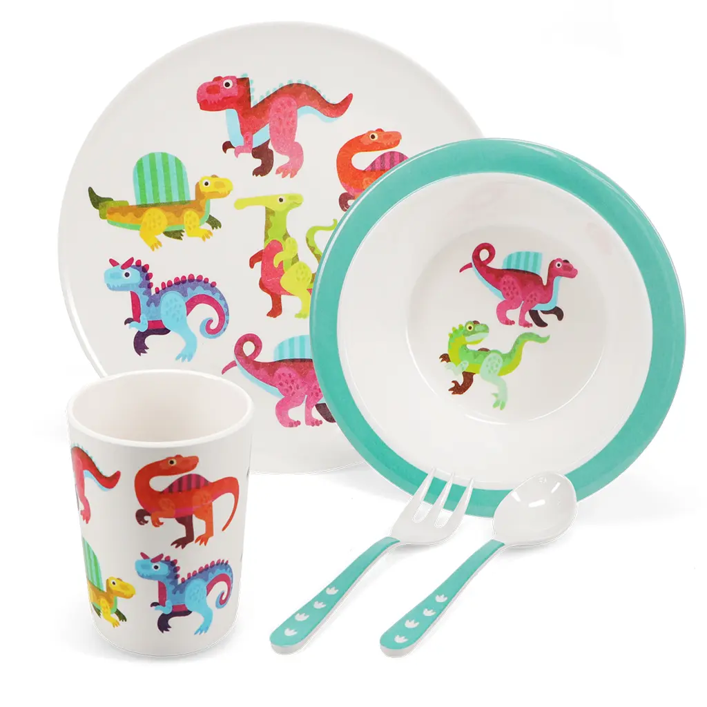 Rex London Plato de melamina para niños Dinos (x5) WHITE