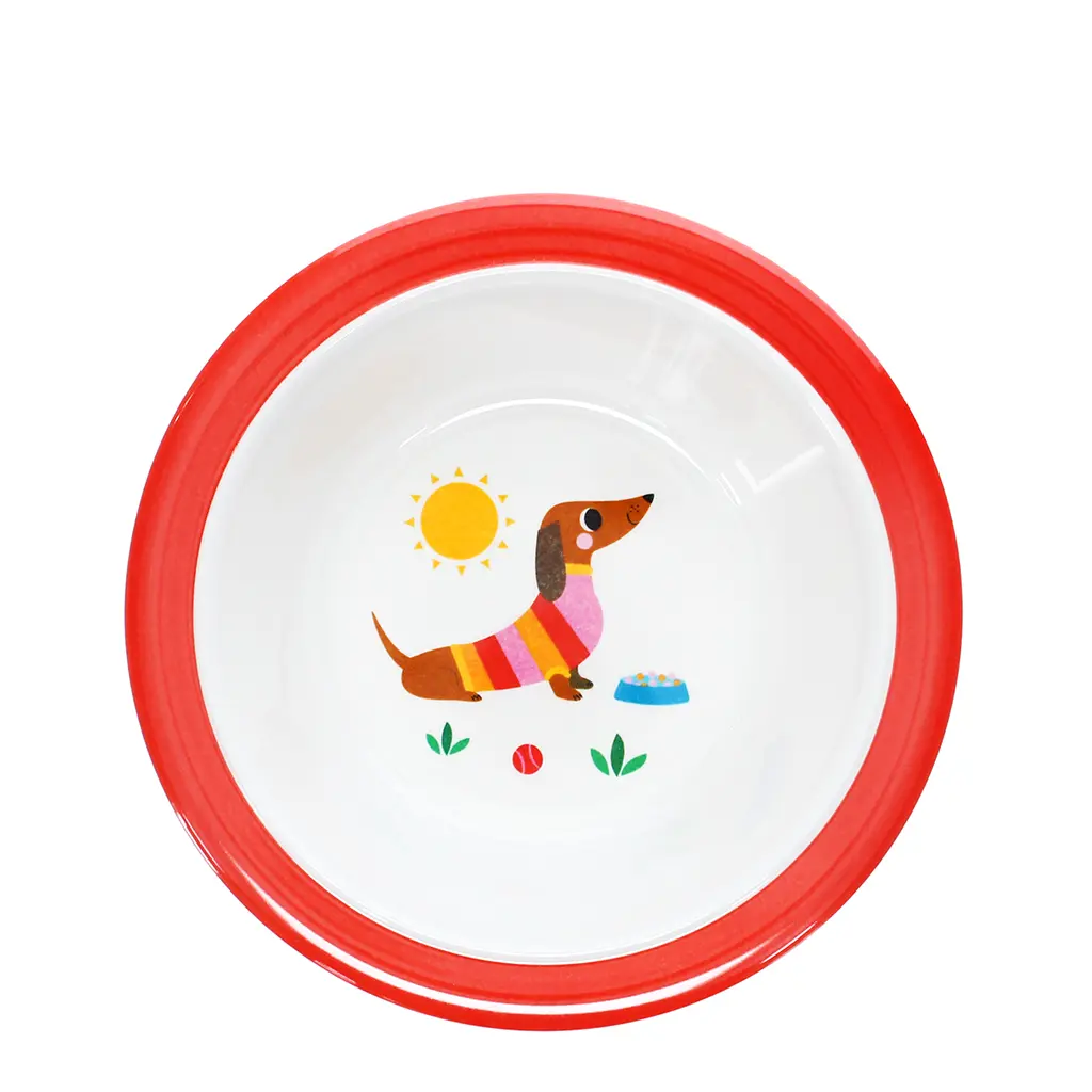Rex London Bol de melamina para niños Sunny Sausage Dog WHITE