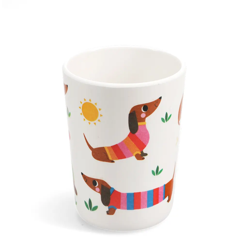 Rex London Vaso de melamina para niños Sunny Sausage Dog WHITE