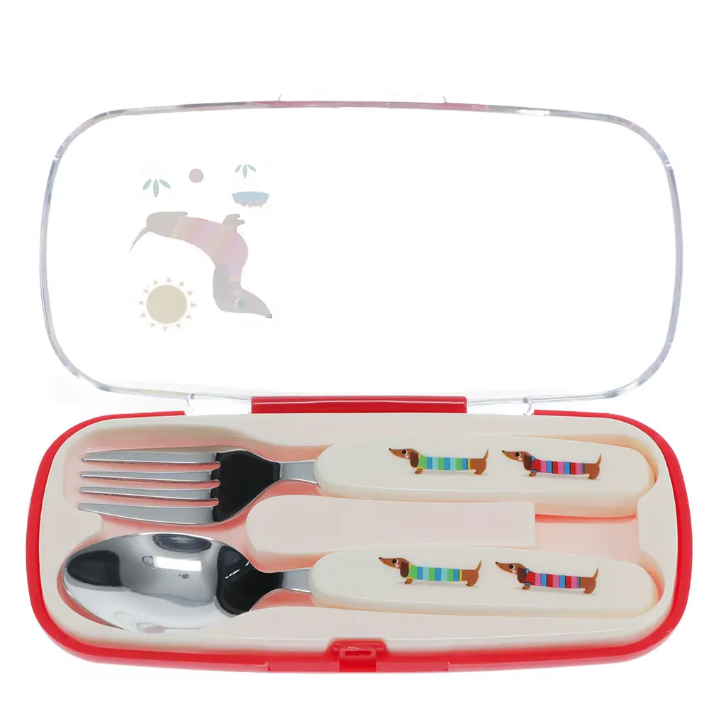 Rex London Cubiertos para niños Sunny Sausage Dog RED