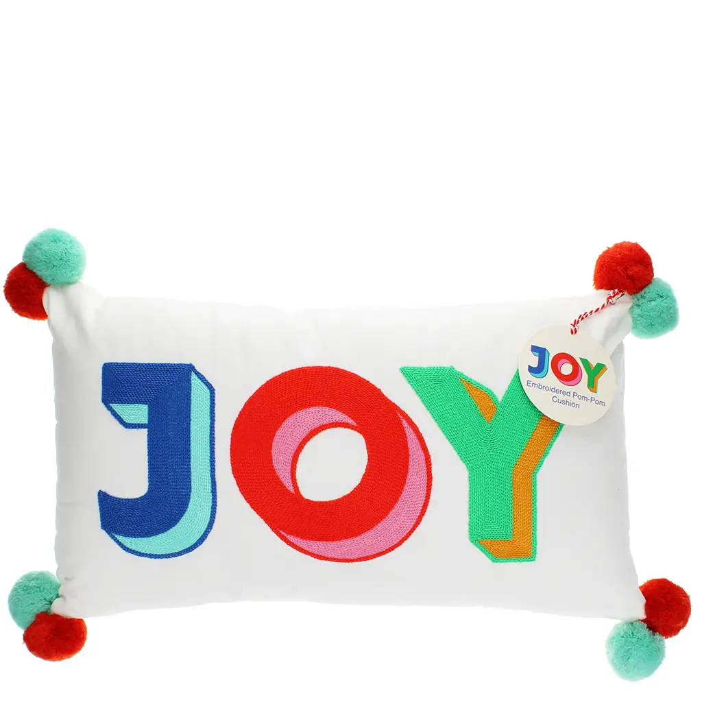 Rex London Cojín bordado con pompones Joy WHITE