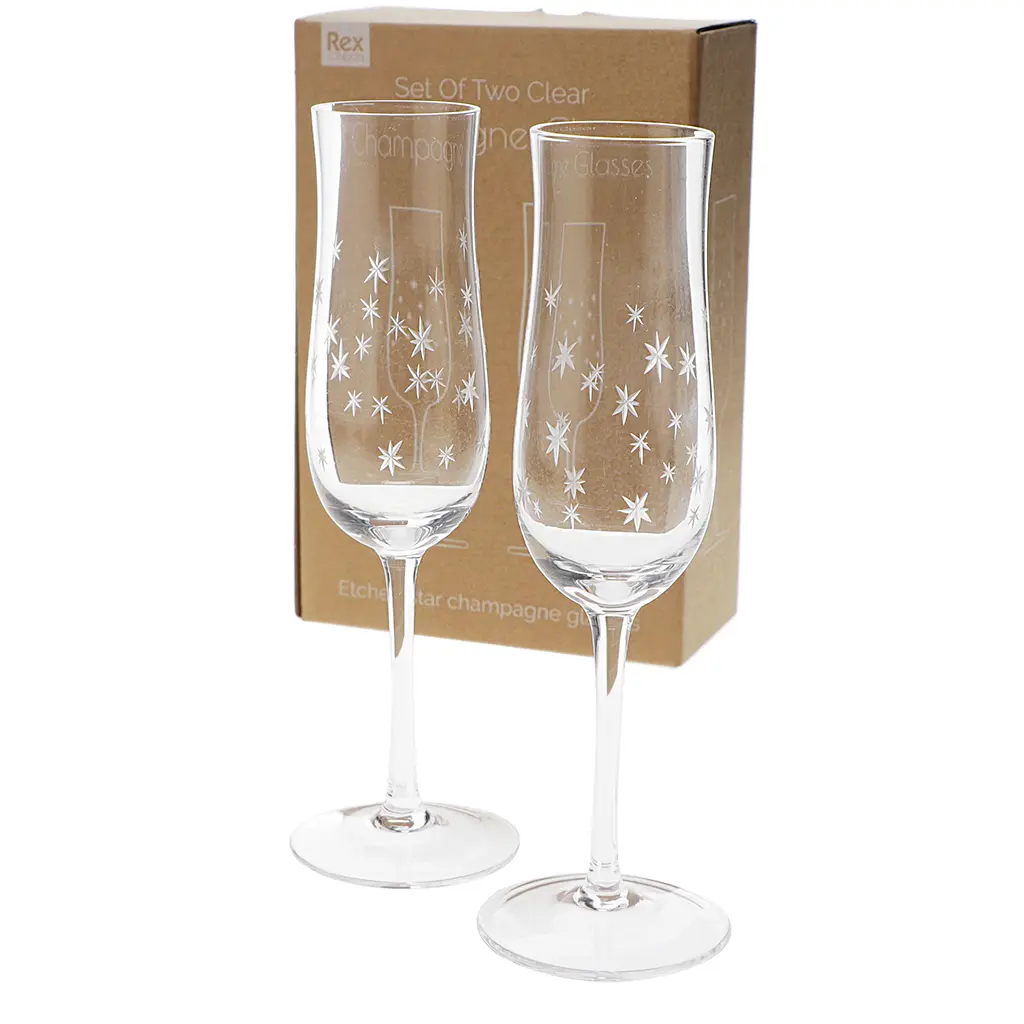 Rex London Copa de champán Etched star (x2) WHITE