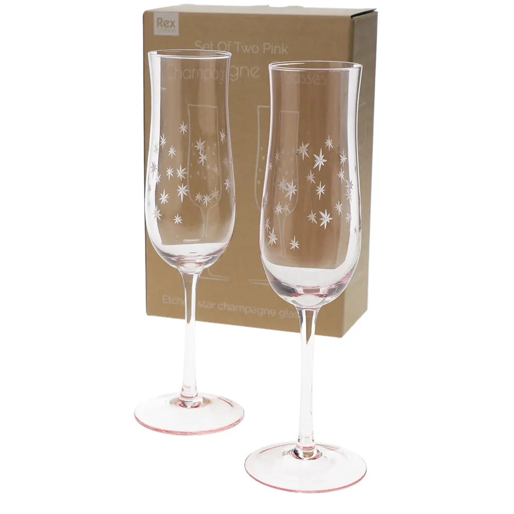 Rex London Copa de champán Etched star (x2) PINK