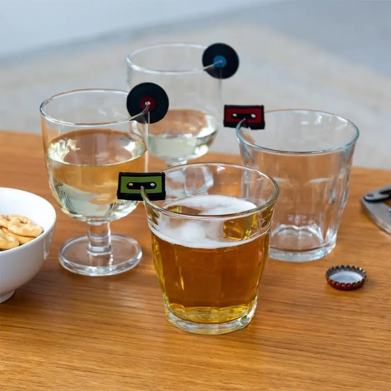 Rex London Marcadores para bebidas Record and cassette (x6) WHITE