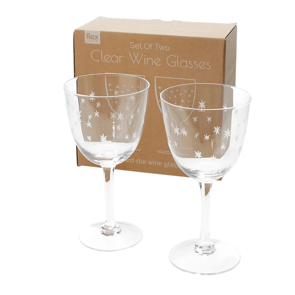 Rex London Copa de vino Etched star (x2) WHITE