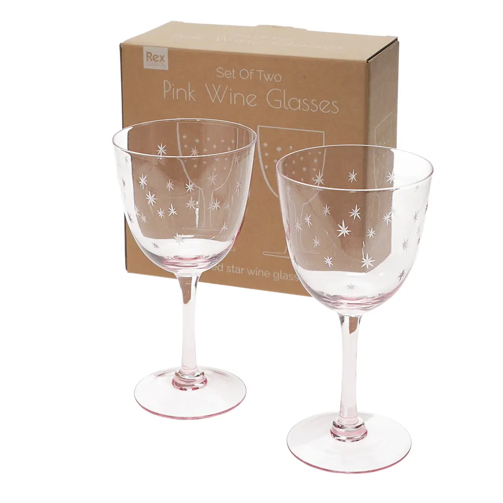 Rex London Copa de vino Etched star (x2) PINK