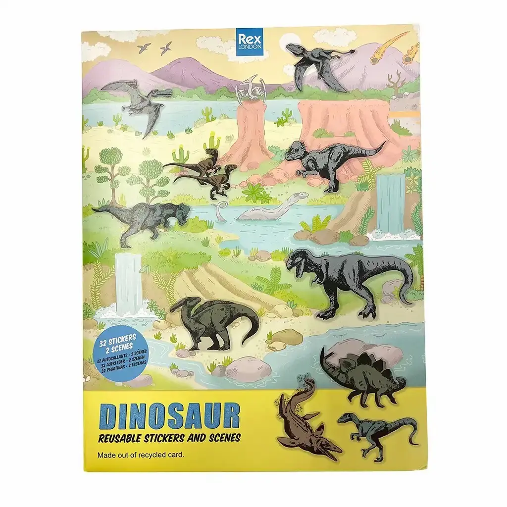 Rex London Tarjeta con escena de dinosaurio y pegatinas reutilizables YELLOW