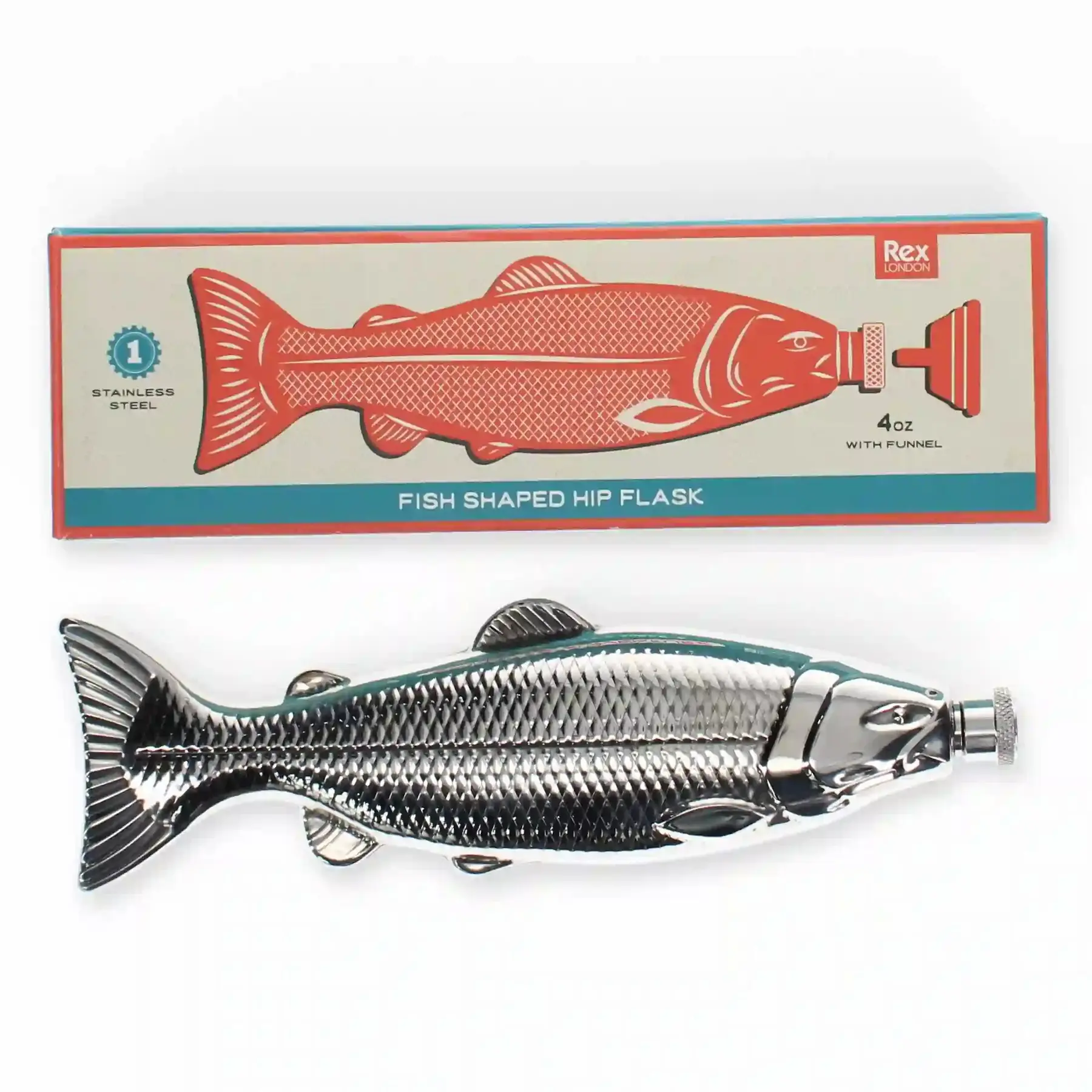 Rex London Petaca de acero inoxidable con forma de pez para licor Spirit of Adventure GRAY