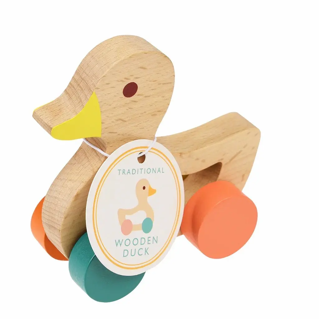 Rex London Canard à pousser en bois bébé Canard BEIGE