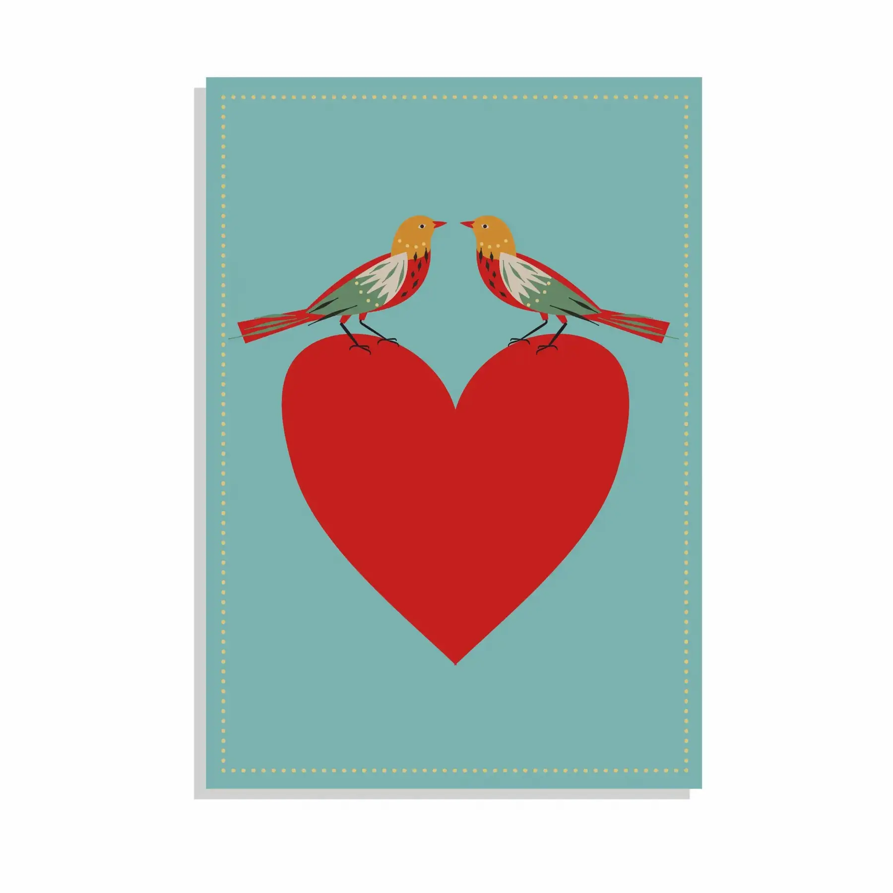 Rex London Tarjeta de cumpleaños pájaros y corazón GREEN