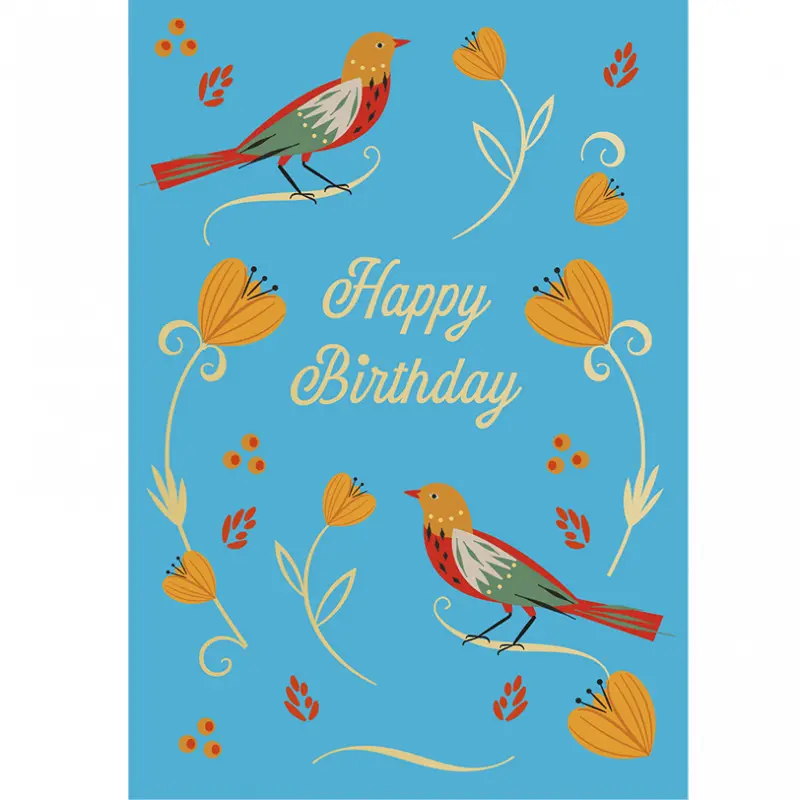 Rex London Tarjeta de cumpleaños flores pájaros BLUE