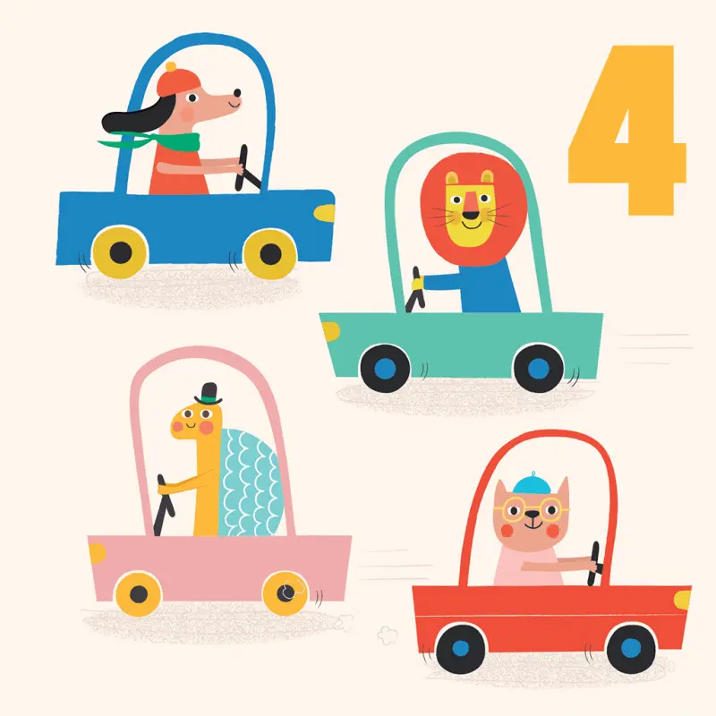 Rex London Tarjeta de cumpleaños Driving Animals Quatre BEIGE