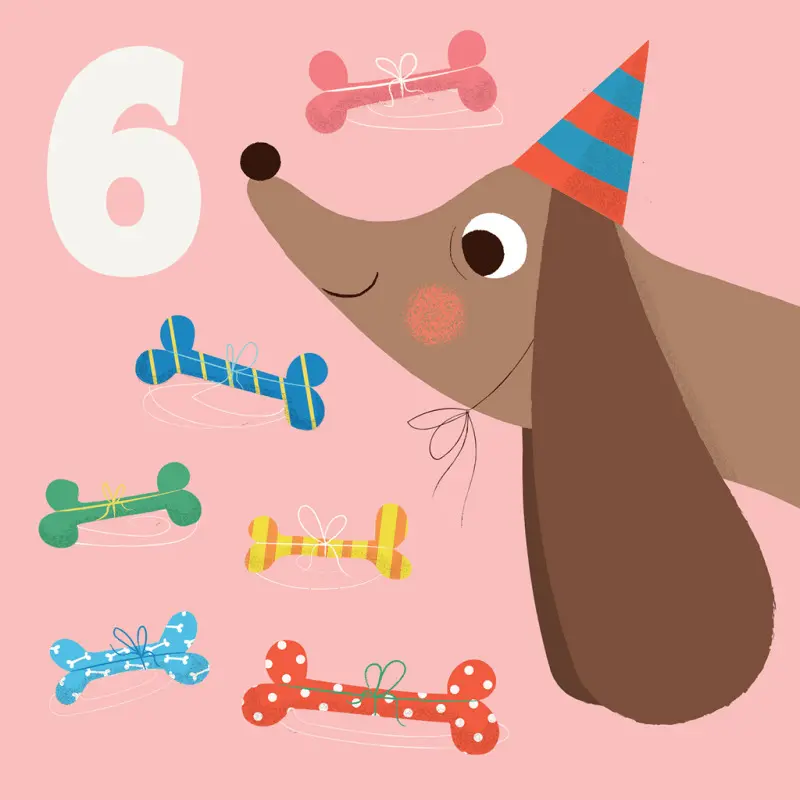 Rex London Tarjeta de cumpleaños perro y hueso seis PINK