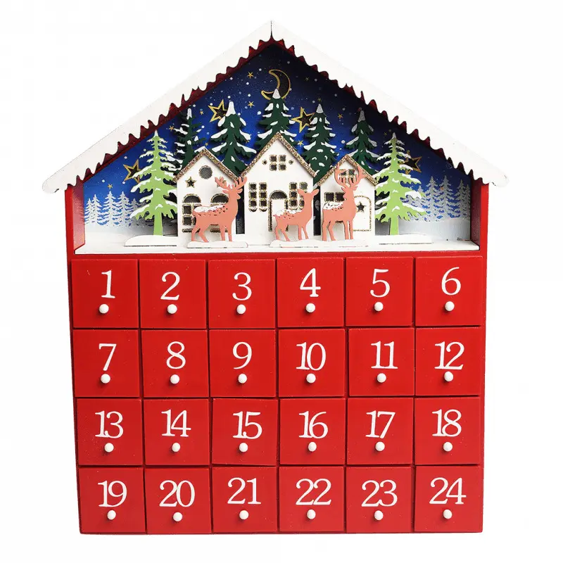 Rex London Calendario de adviento de madera con iluminación led Maison rouge RED
