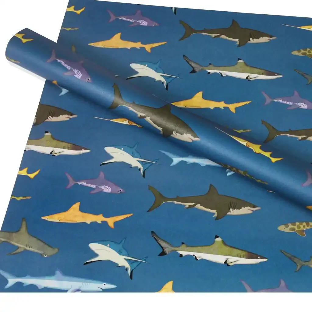 Rex London Hojas de papel de regalo de tiburones BLUE