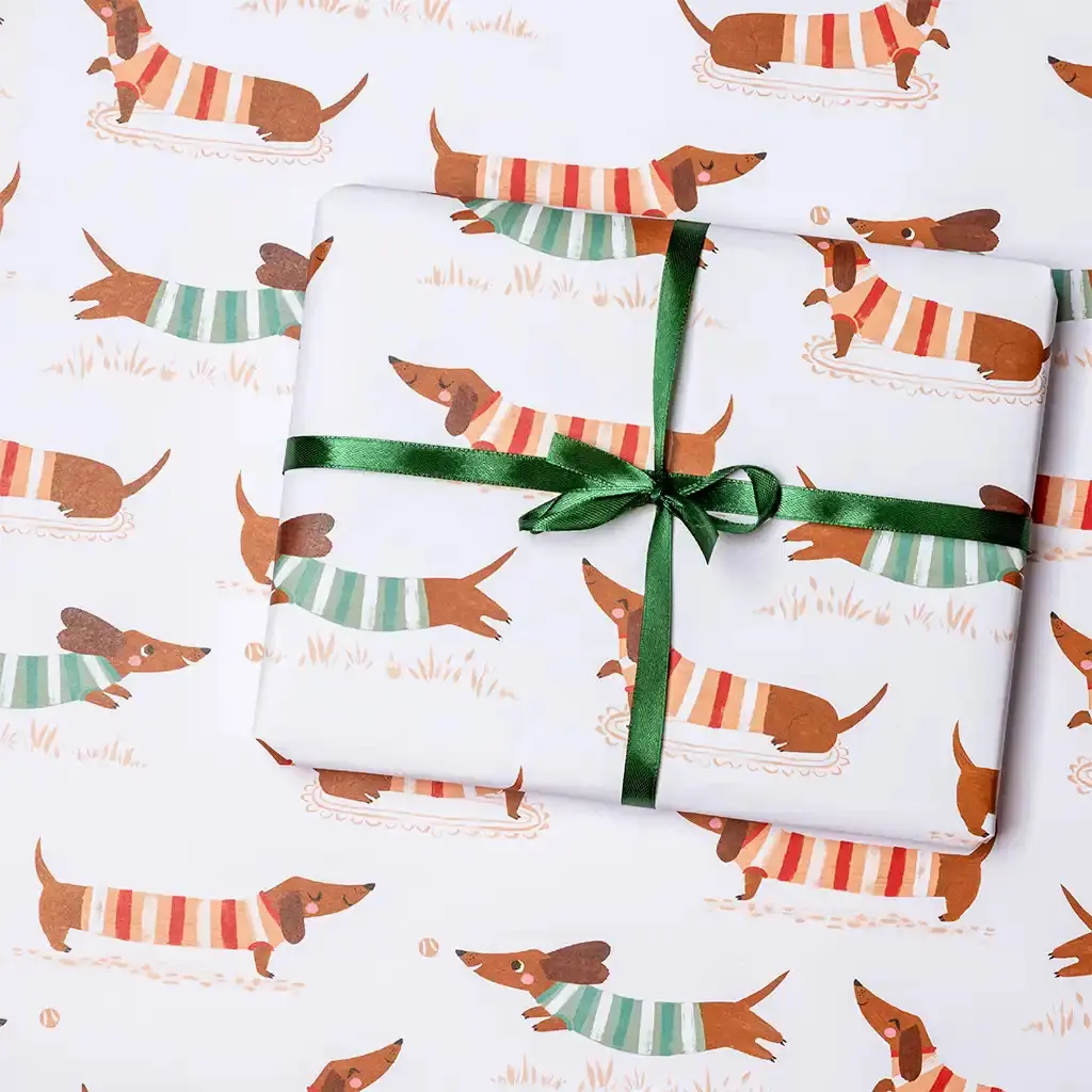 Rex London Hojas de papel regalo perro salchicha WHITE