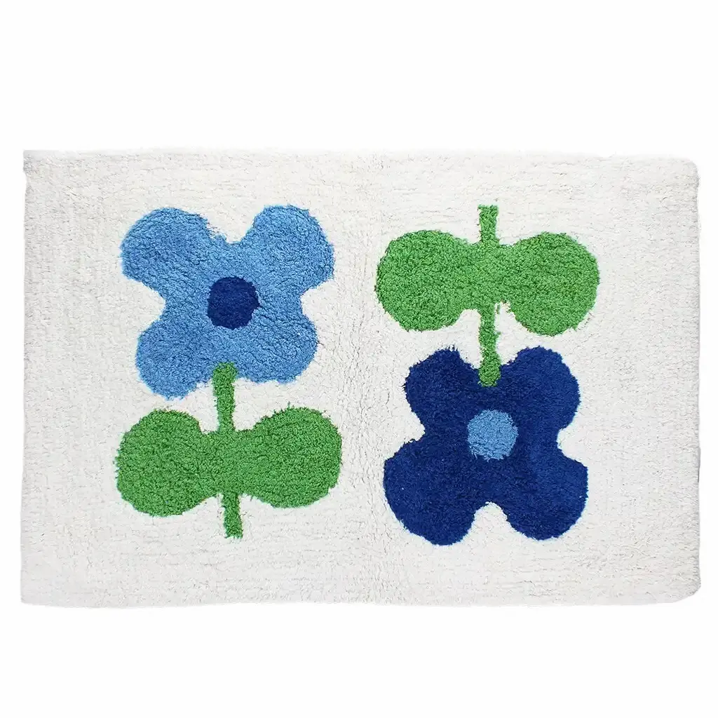 Rex London Alfombrilla de baño de algodón Fleurs GREEN